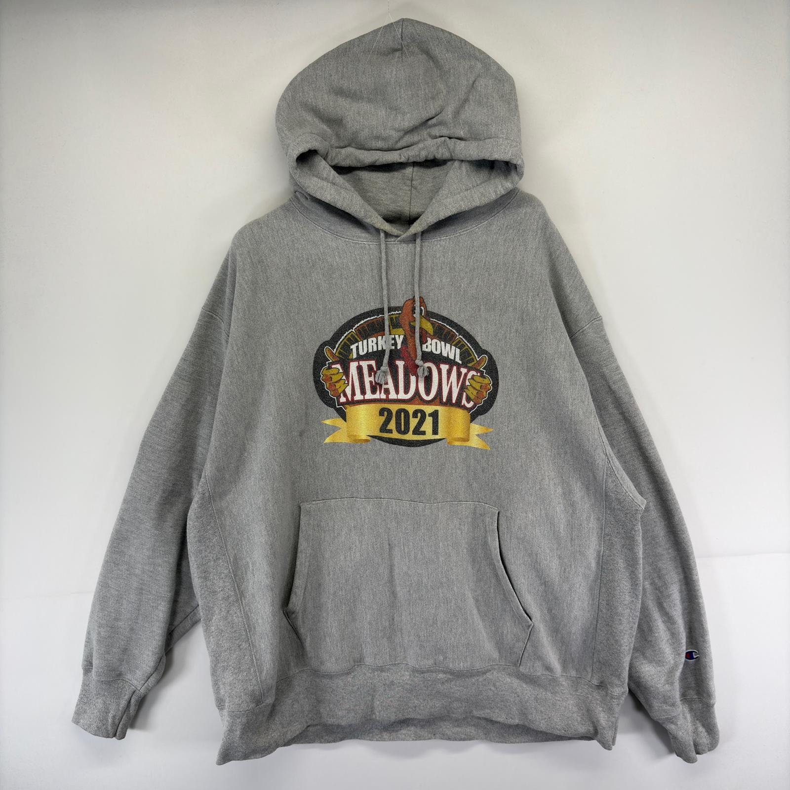 古着 チャンピオン Champion パーカー リバースウィーブ スウェット 大きいサイズ 2XL  グレー系 プリント メンズ