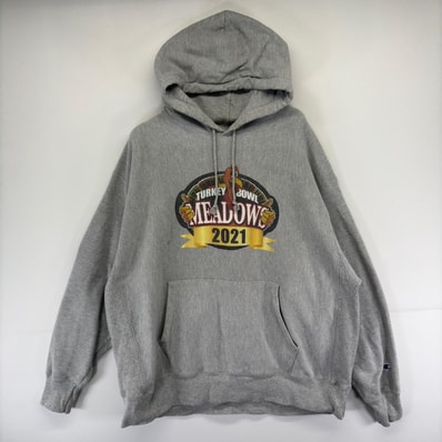 古着 チャンピオン Champion パーカー リバースウィーブ スウェット 大きいサイズ 2XL グレー系 プリント メンズ