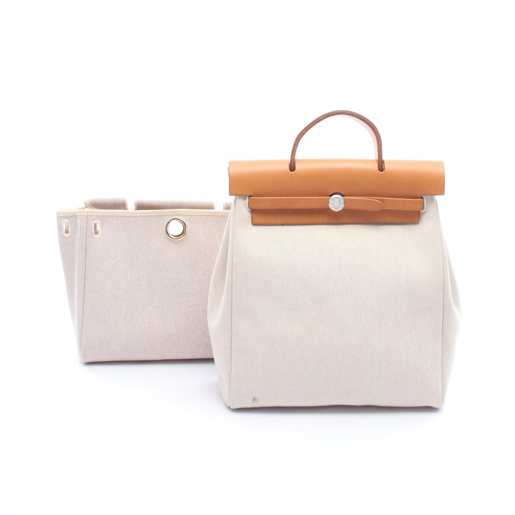 エルメス HERMES エールバッグ アドPM リュックサック バックパック バッグ トワルアッシュ / ヴァッシュハンター トワルアッシュ ベージュ □G刻印(2003年製造) レディース ベージュ系 / ブラウン系 【中古】