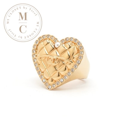 シャネル CHANEL リング 指輪 ゴールド ココマーク ハート マトラッセ ラインストーン