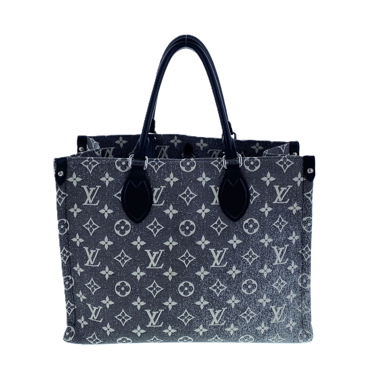 LOUIS VUITTON ルイ・ヴィトン モノグラム・ジャカード デニム オンザゴー MM ハンドバッグ M46448 キャンバス デニム ブラック グレー ユニセックス【中古】