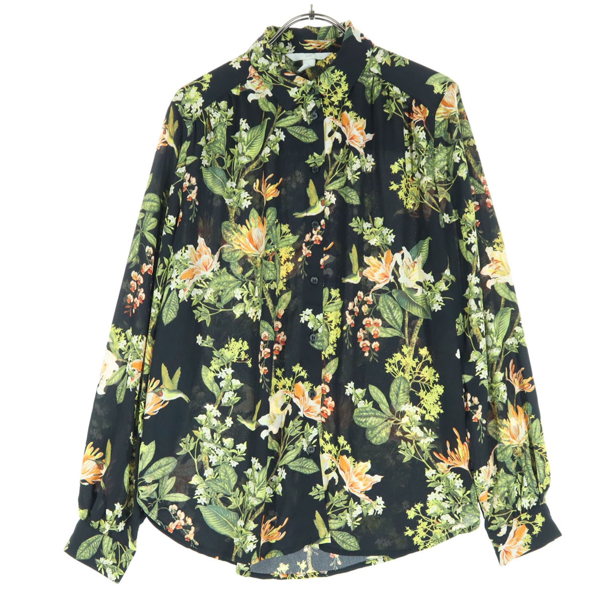 美品 H&M エイチアンドエム 花柄 長袖 ブラウス 38 ブラック