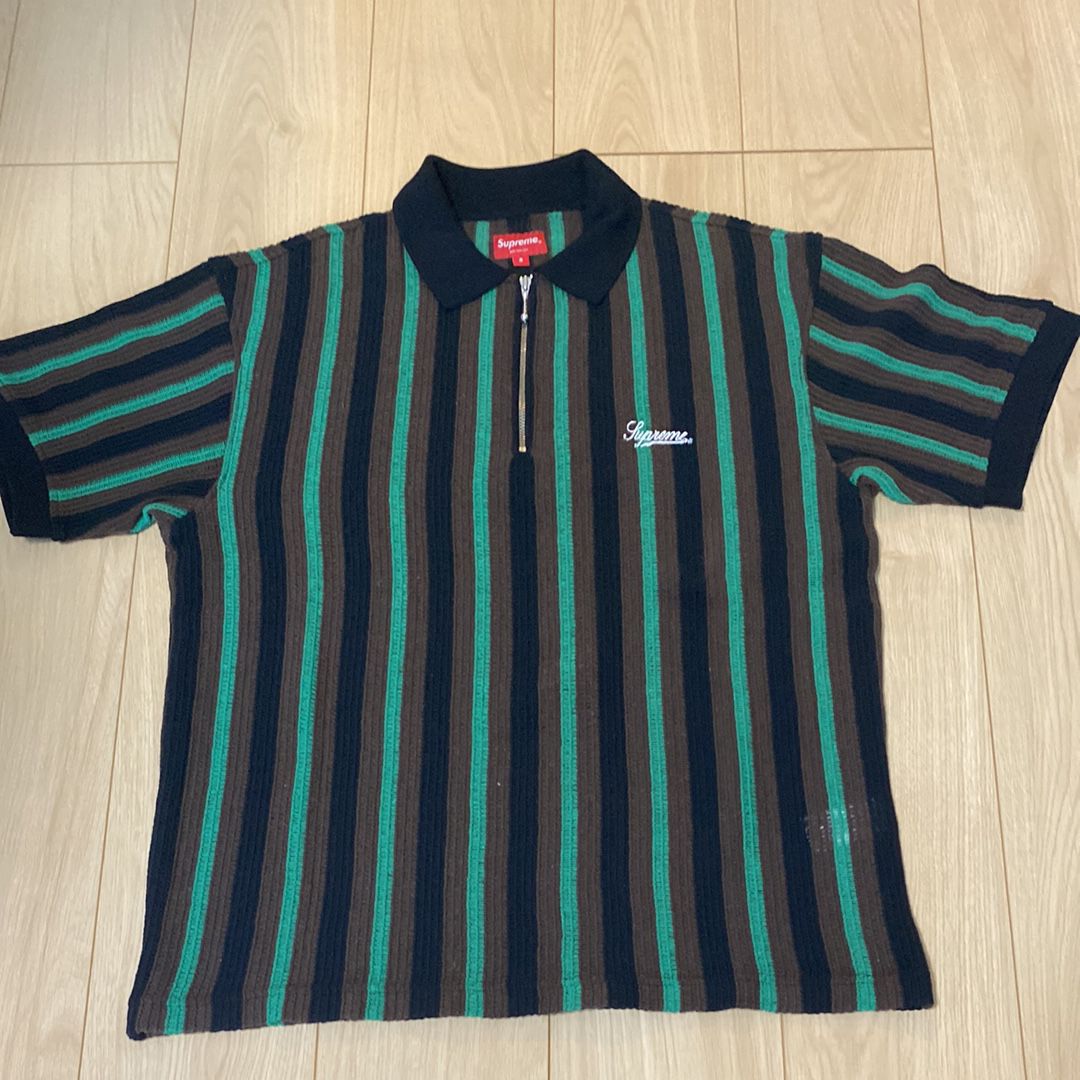 Supreme Open Knit Stripe Zip Polo "Black"