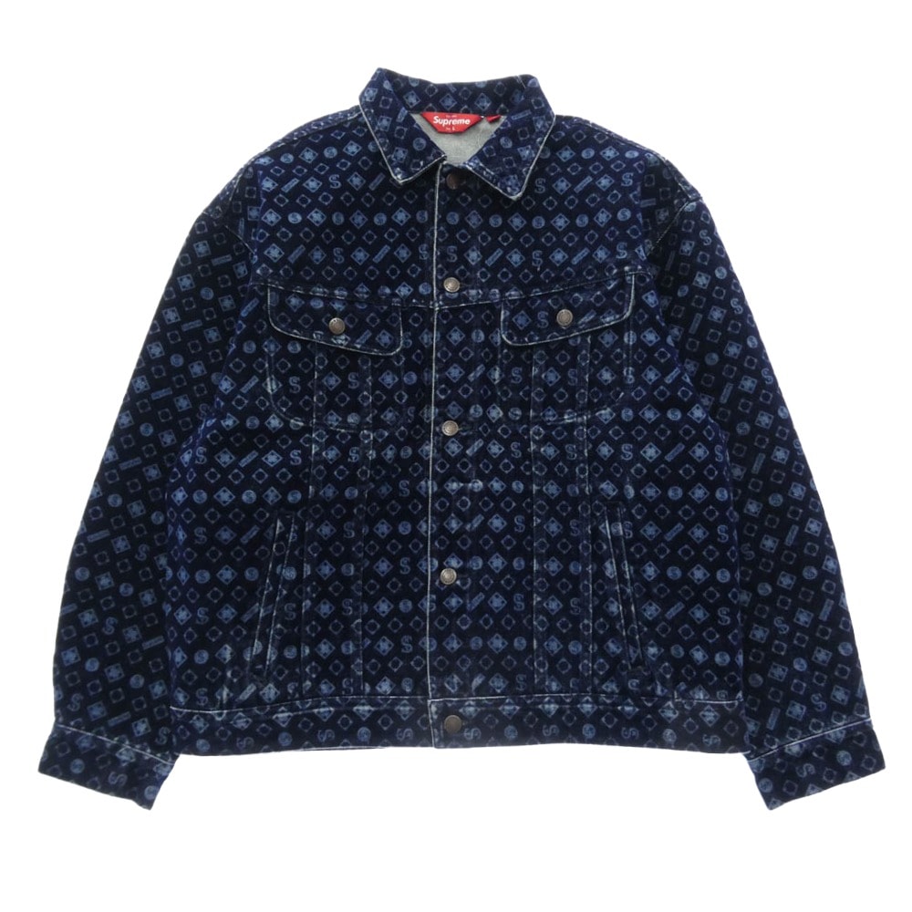 Supreme シュプリーム デニムジャケット 24AW Flocked Denim Trucker Jacket Blue フロックド デニム トラッカー ジャケット ブルー インディゴブルー系 L【新古品】【未使用】【中古】