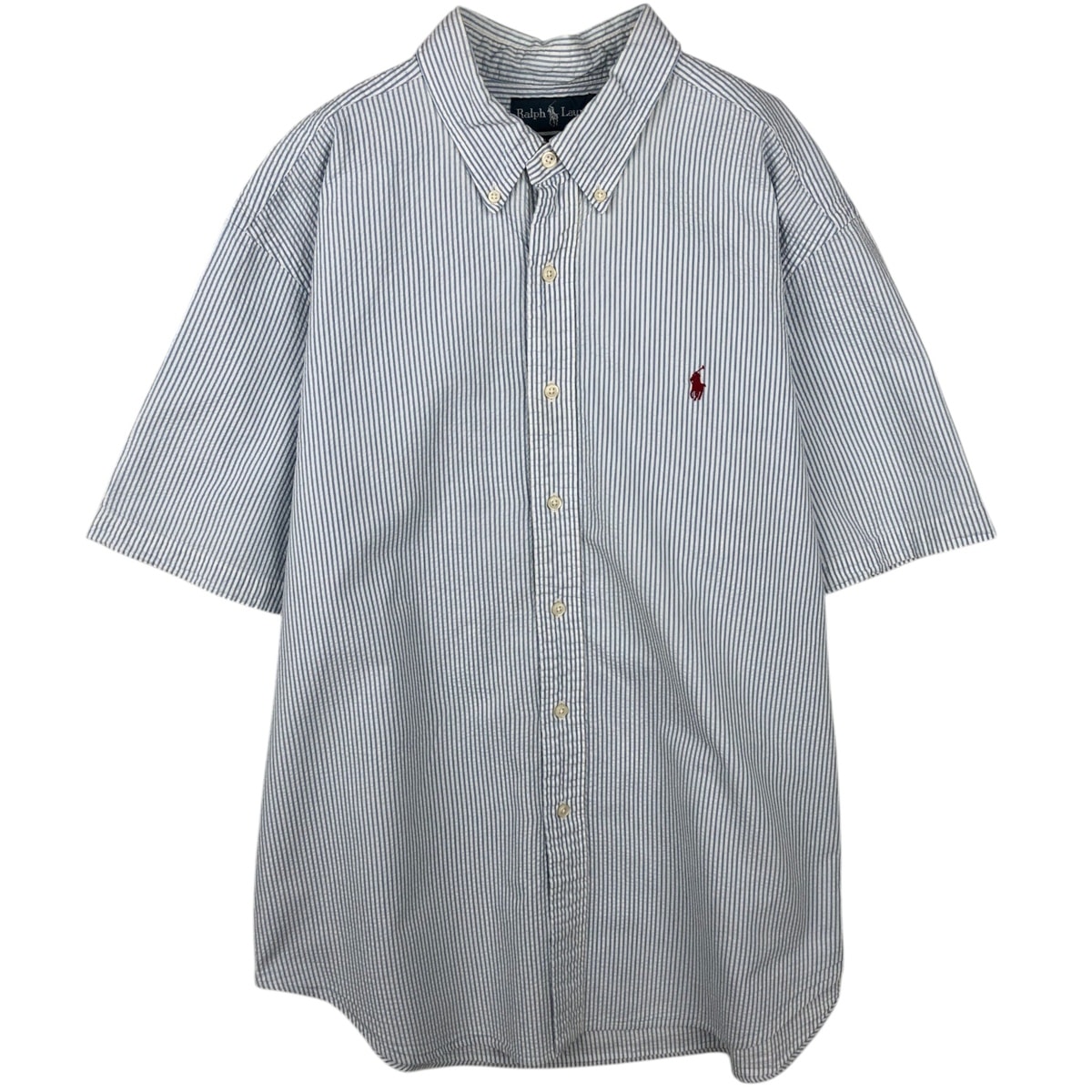 古着 ラルフローレン Ralph Lauren CLASSIC FIT シアサッカー 半袖 ボタンダウン ストライプシャツ メンズXL相当/eaa644874