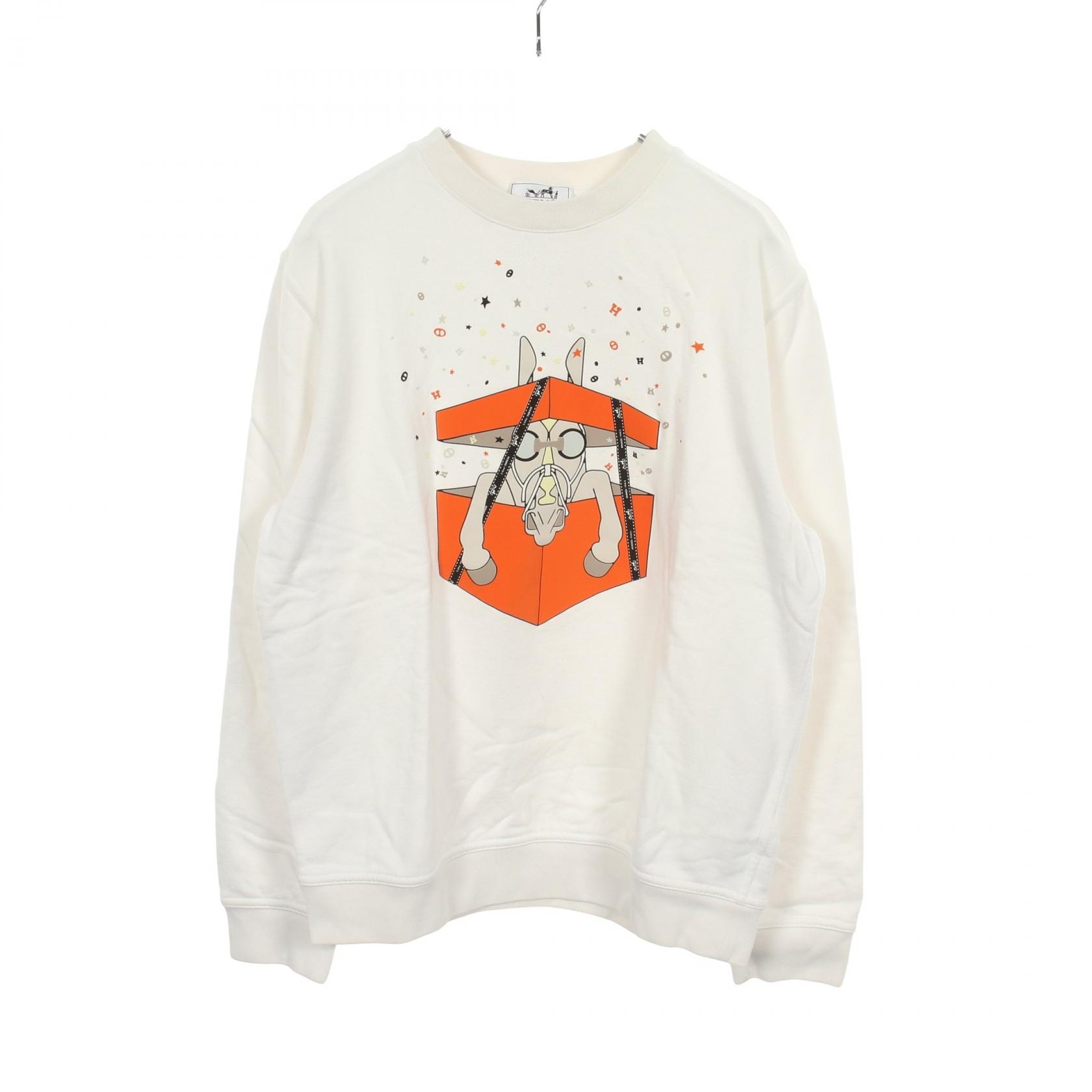 エルメス HERMES Boite Surprise スウェット 衣料品 トップス コットン ホワイト メンズ ホワイト系 / マルチカラー 【中古】