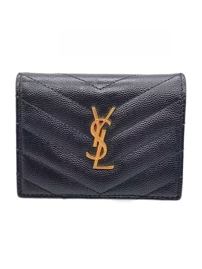 Saint Laurent Monogram Card Case In Grain De Poudre Embossed Leather "Black"