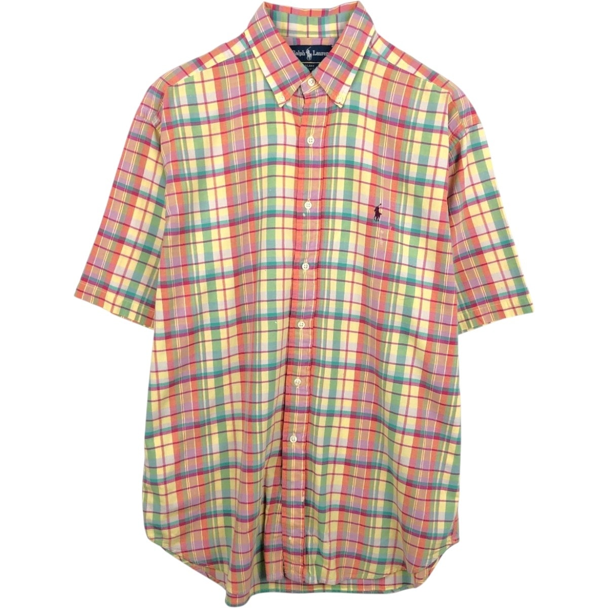 古着 ラルフローレン Ralph Lauren BLAKE マドラスチェック 半袖 ボタンダウン チェックシャツ メンズL相当/eaa668592