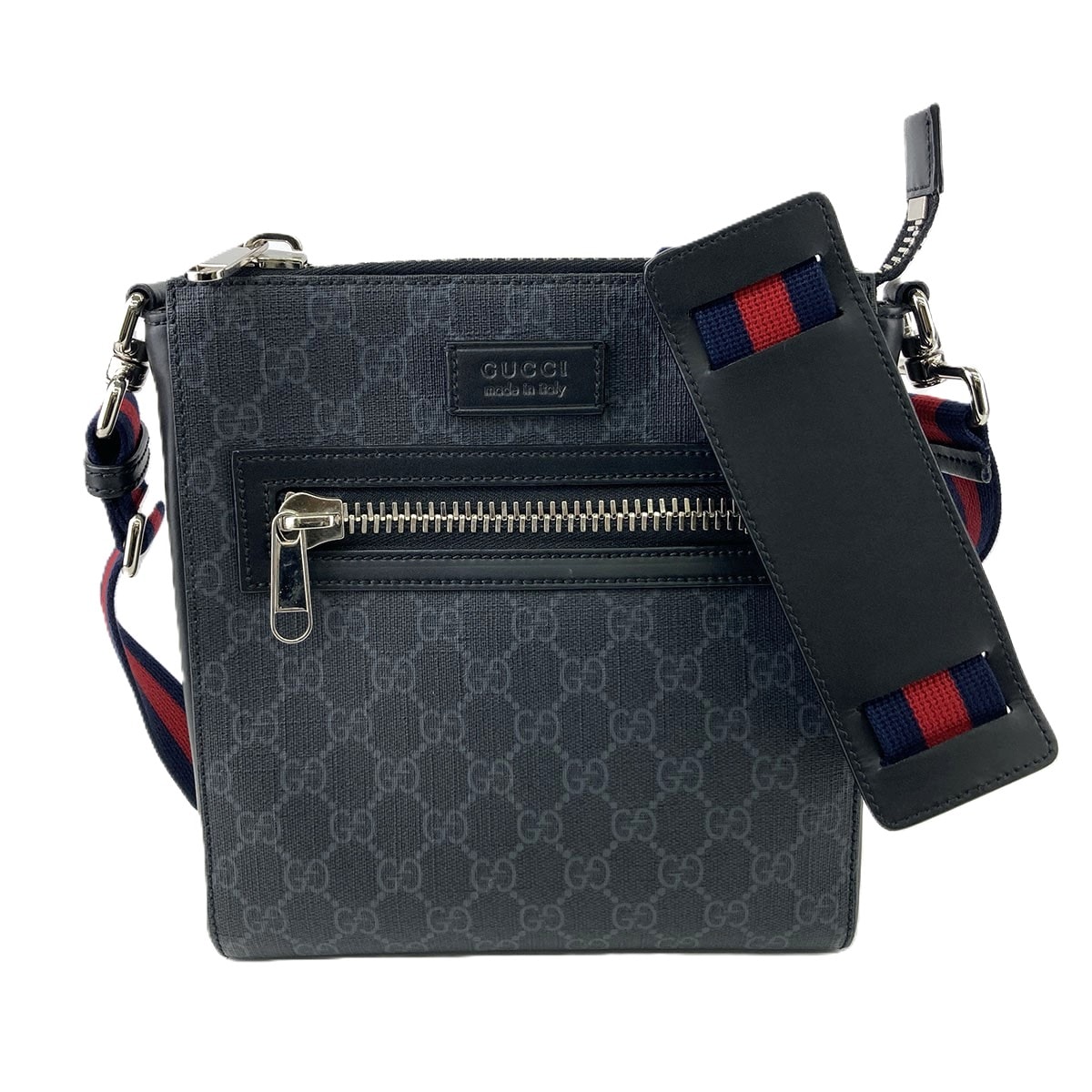 GUCCI グッチ GGスプリーム スモール シェリーライン ウェブ ショルダーバッグ 523599 GGスプリームキャンバス ブラック  メンズ【中古】