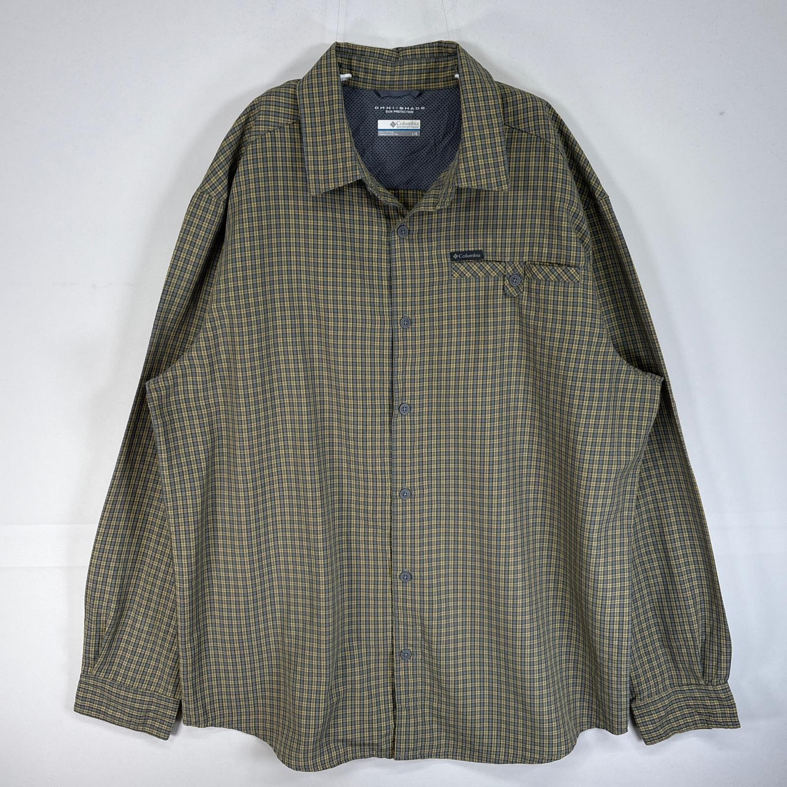古着 コロンビア Columbia 長袖シャツ チェック ワンポイント ロゴ 胸ポケ アウトドア L  イエロー系 マルチカラー メンズ