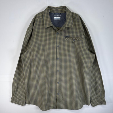 古着 コロンビア Columbia 長袖シャツ チェック ワンポイント ロゴ 胸ポケ アウトドア L イエロー系 マルチカラー メンズ