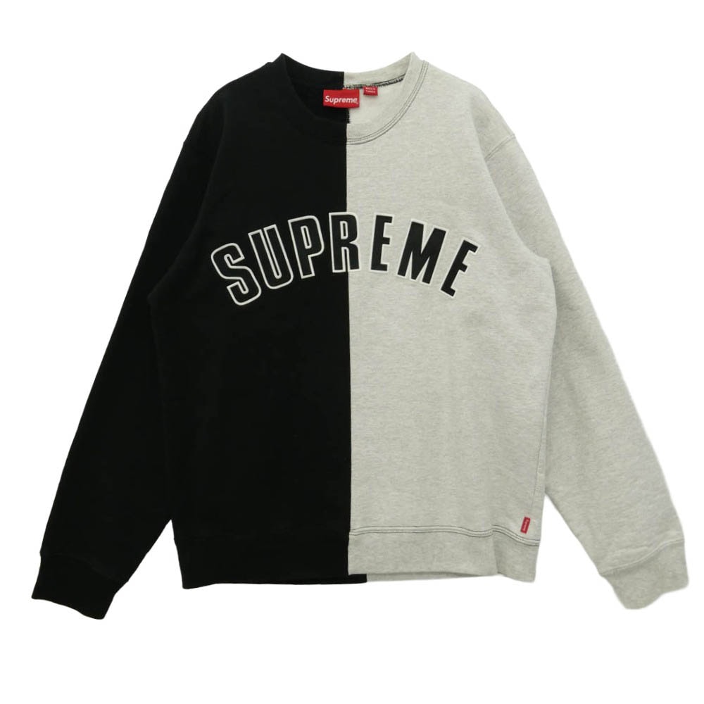 Supreme シュプリーム 18AW Split Crewneck Sweatshirt スプリット ロゴ クルーネック プルオーバー スウェットシャツ トレーナー ブラック系 オフホワイト系 M【中古】