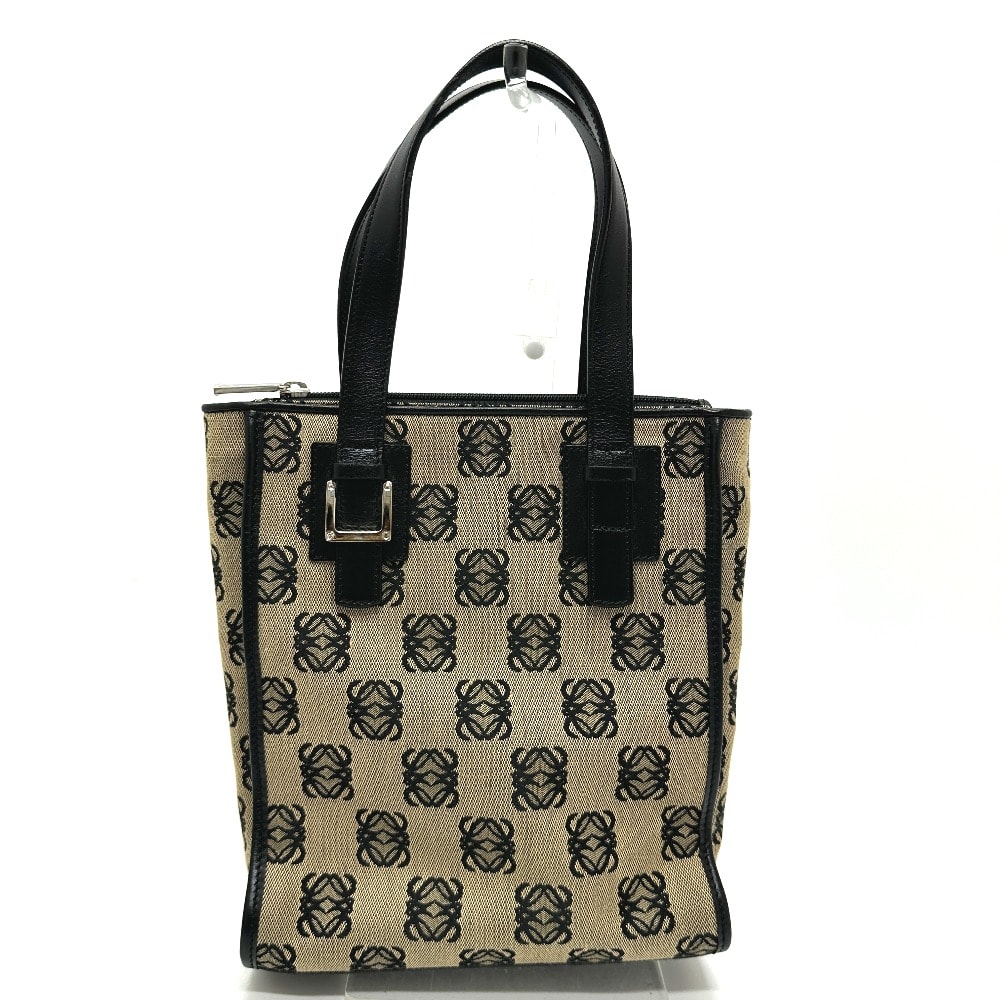 ロエベ LOEWE アナグラム トートバッグ ハンドバッグ キャンバス ベージュ×ブラック
