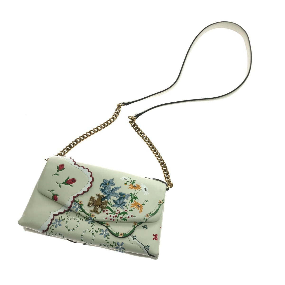 $$ TORY BURCH トリーバーチ ショルダーウォレットチェーン ショルダーバッグ 花柄 ホワイト