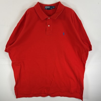 古着 90's/90年代 ポロバイラルフローレン Polo by Ralph Lauren 鹿の子 半袖 ポロシャツ ワンポイント ロゴ 刺繍 大きいサイズ カラーポロ 14041 オレンジ 無地 メンズ