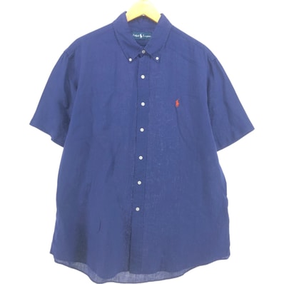 古着 ラルフローレン Ralph Lauren 半袖 リネン ボタンダウンシャツ メンズXL相当/eaa539349
