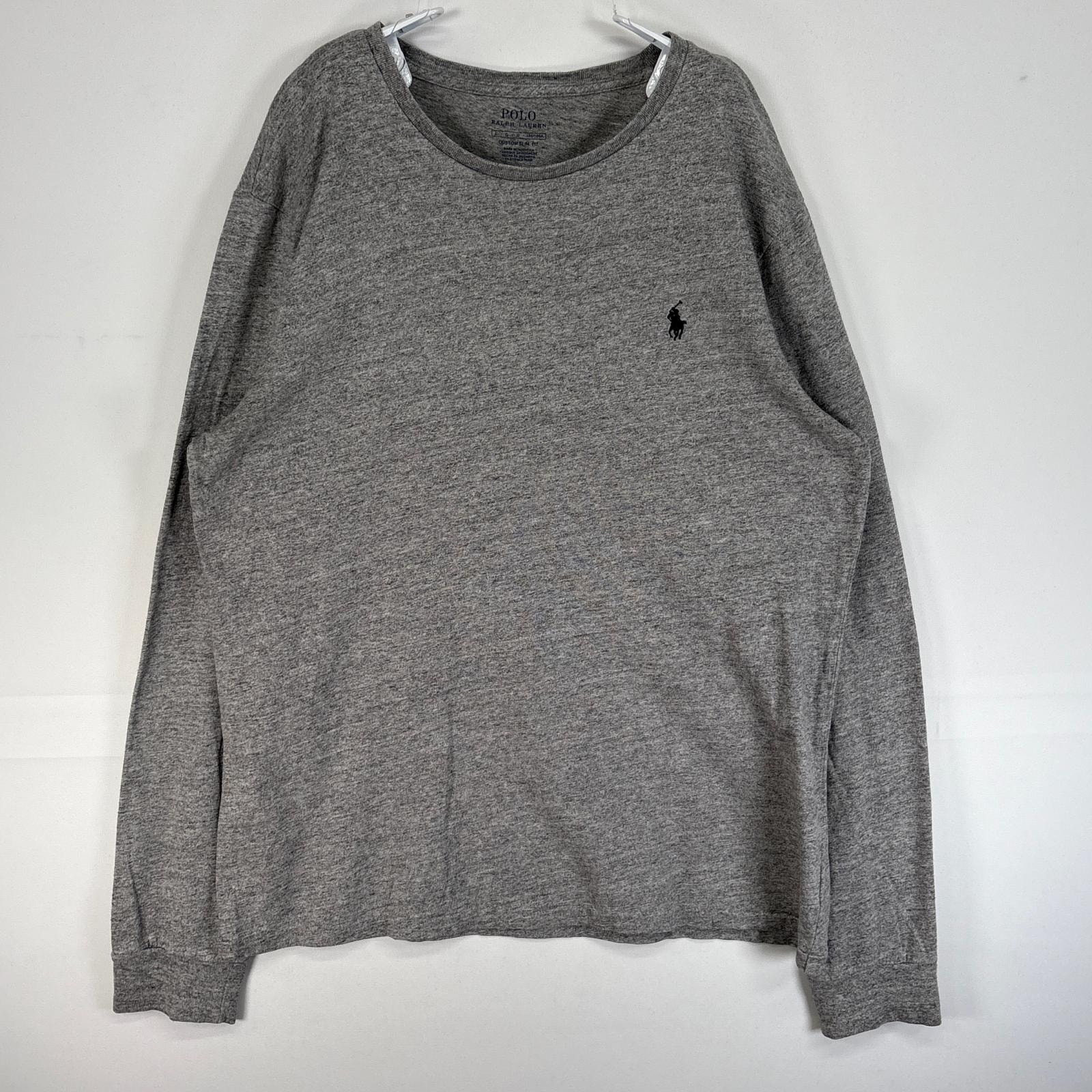 古着 ポロ・ラルフローレン POLO RALPH LAUREN 長袖Tシャツ ロゴ 刺繍 クルーネック カスタムフィット L  グレー 無地 メンズ