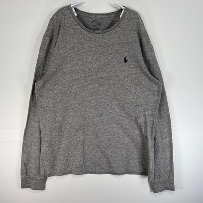 古着 ポロ・ラルフローレン POLO RALPH LAUREN 長袖Tシャツ ロゴ 刺繍 クルーネック カスタムフィット L グレー 無地 メンズ