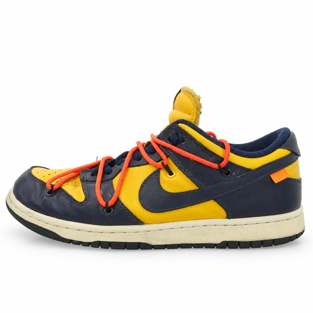 NIKE OFF-WHITE CT0856-700 × Off-White Dunk Low LTHR University Gold/Midnight Navy/White ローカット スニーカー イエロー系 ダークネイビー系 26.5cm【中古】
