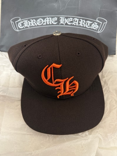 Chrome Hearts 6 Panel On Field CH White Baseball Cap "Brown/Orange"
