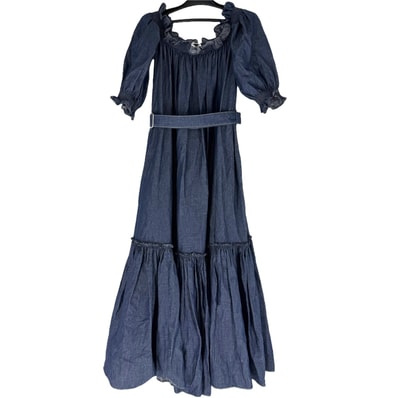 Christian Dior クリスチャンディオール ワンピース オフショルダー フリル デニム 服 アパレル 40 312R19A3539 インディゴ コットン リネン レディース 春 夏 秋【中古品】
