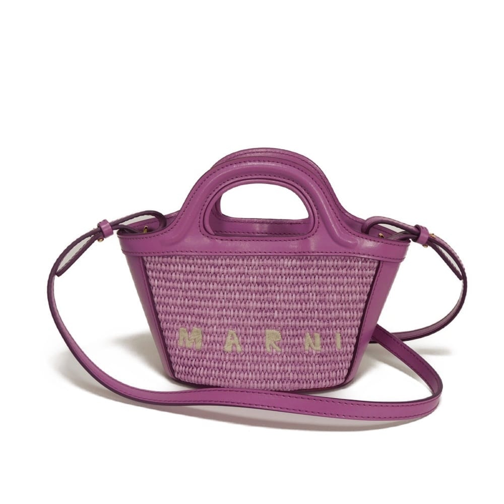 MARNI マルニ トロピカリア マイクロ バッグ ラフィアエフェクト カーフ パープル かご 2WAY ショルダーバッグ RFID ICチップ 未使用 ロゴ エンブロイダリー ライトライラック ハンドバッグ BMMP0067Q0 P3860 00C04