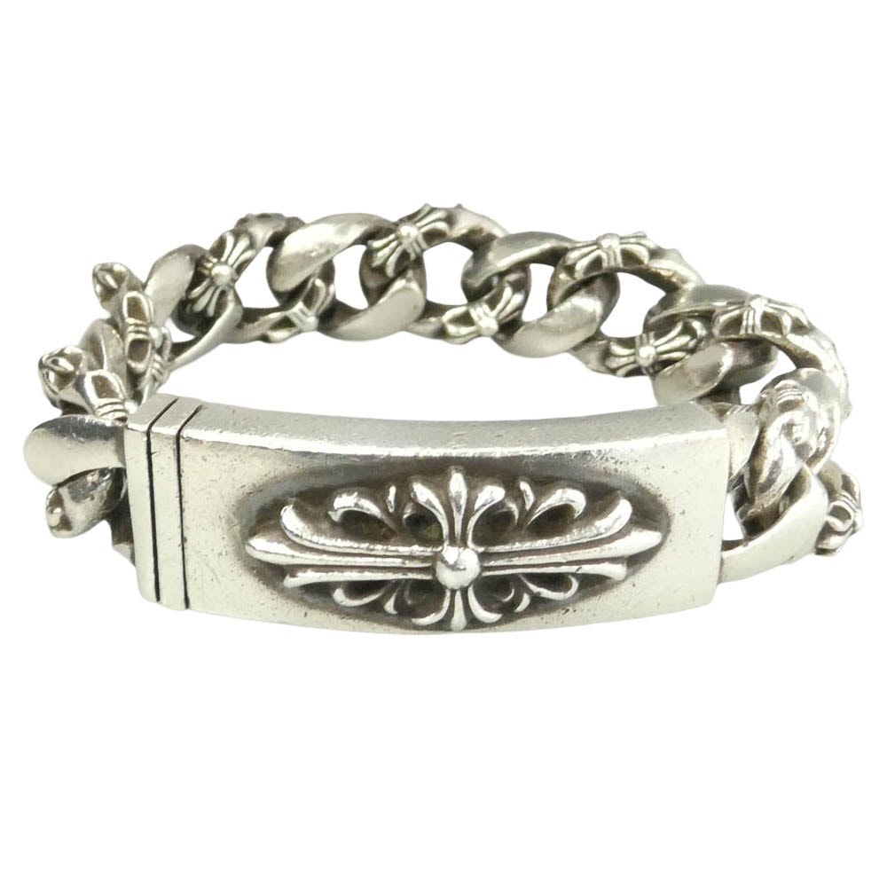 CHROME HEARTS クロムハーツ(原本無) フローラルクロスID ファンシーリンク ブレスレット 13LINK シルバー系【中古】