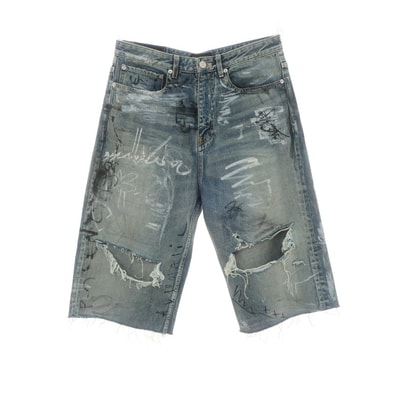 【中古】バレンシアガ BALENCIAGA ダメージ加工 コットン ジーンズ ショートパンツ ブルー【サイズXS】【メンズ】