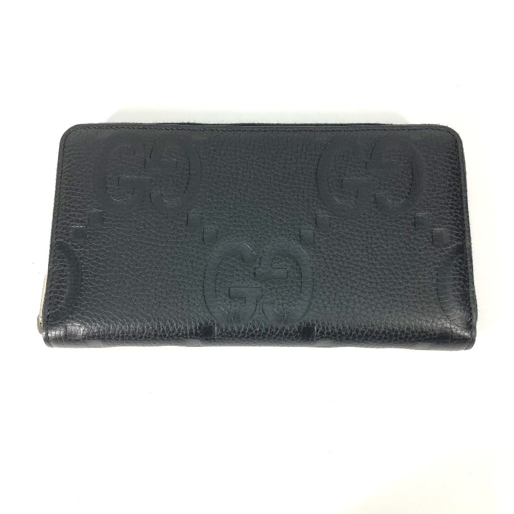 グッチ GUCCI ジップウォレット 739482 ジャンボ GG ラウンドファスナー 長財布 レザー ブラック 美品