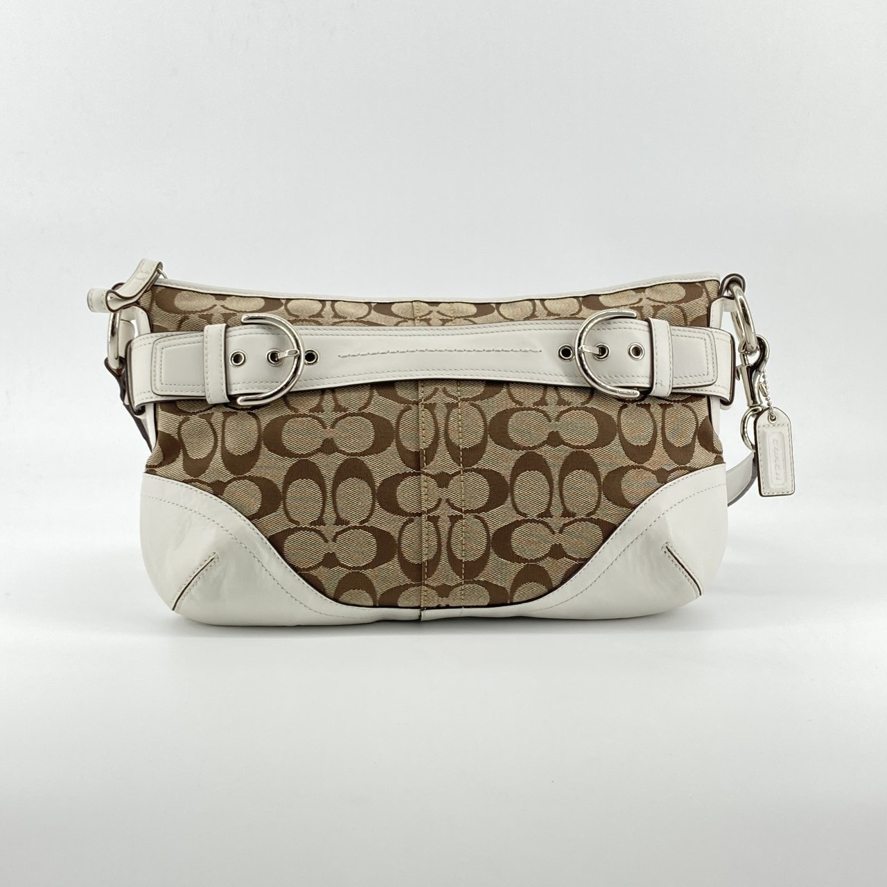 COACH(コーチ) シグネチャーキャンバス レザー 7077 ショルダーバッグ ベージュ×ホワイト