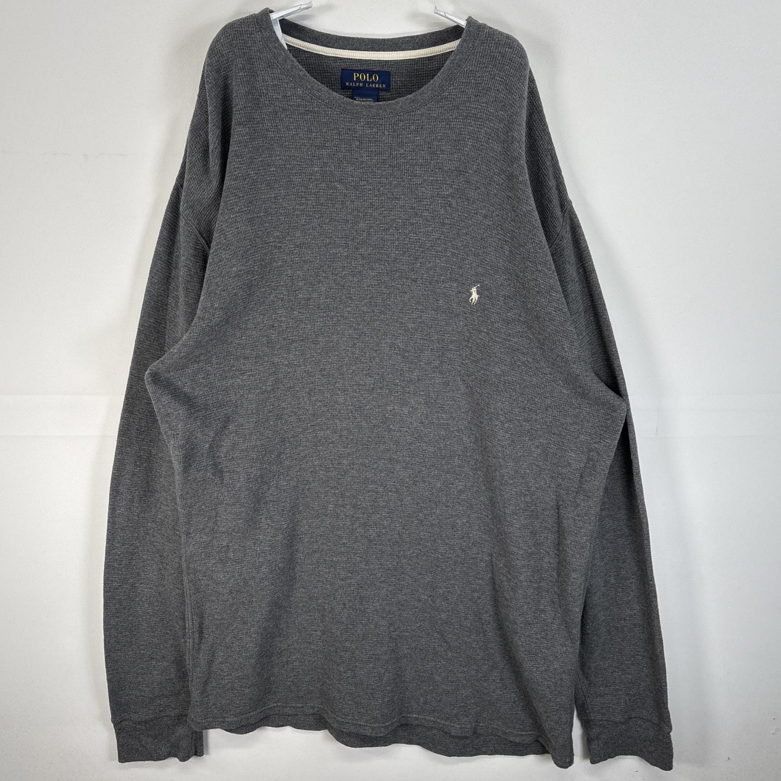 古着 ポロ・ラルフローレン POLO RALPH LAUREN 長袖Tシャツ ロゴ 刺繍 大きいサイズ サーマル ワッフル 2XL  グレー 無地 メンズ