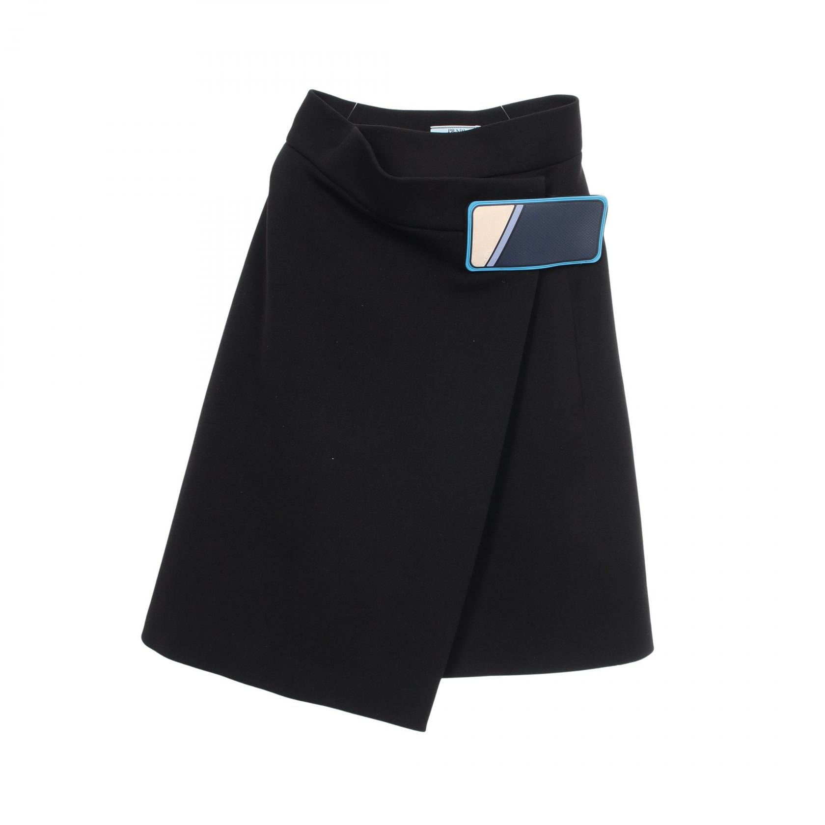 プラダ PRADA バックプリーツ スカート 衣料品 ボトムス コットン ナイロン レディース ブラック系 【中古】