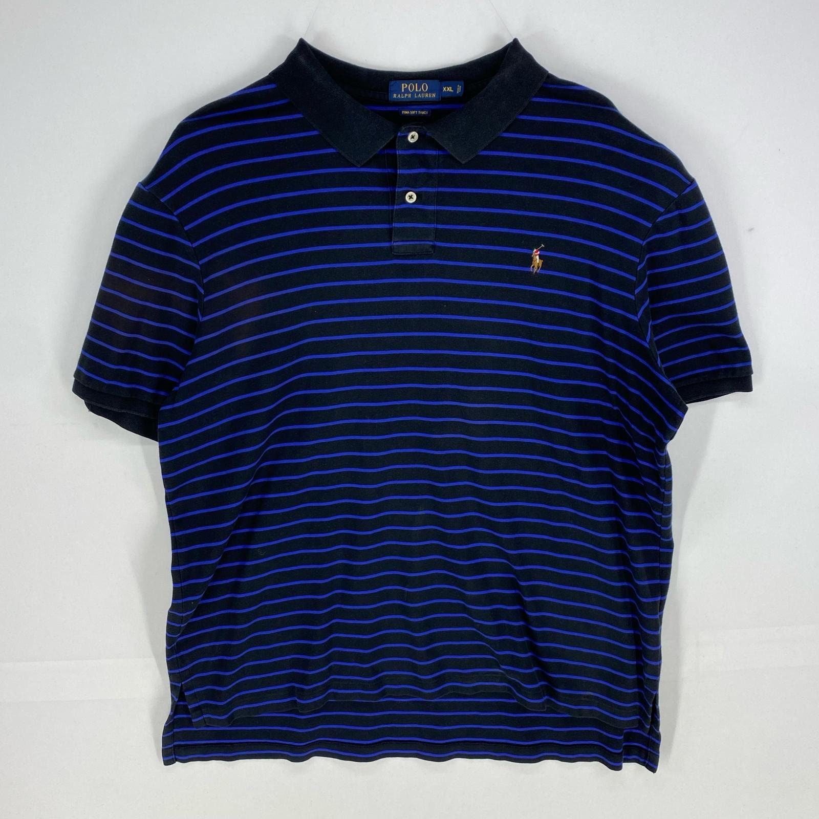 古着 ポロ・ラルフローレン POLO RALPH LAUREN 半袖シャツ ワンポイント ロゴ刺繍 ポロシャツ 2XL  ブラック系 ボーダー メンズ