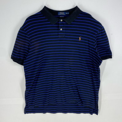 古着 ポロ・ラルフローレン POLO RALPH LAUREN 半袖シャツ ワンポイント ロゴ刺繍 ポロシャツ 2XL ブラック系 ボーダー メンズ