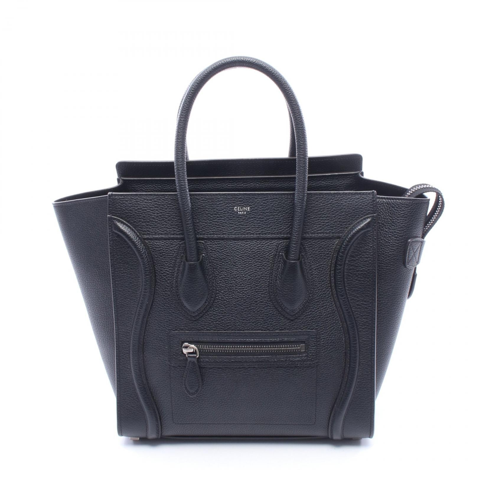 セリーヌ CELINE ラゲージ マイクロ ショッパー ハンドバッグ バッグ レザー レディース ブラック系 189793 【中古】