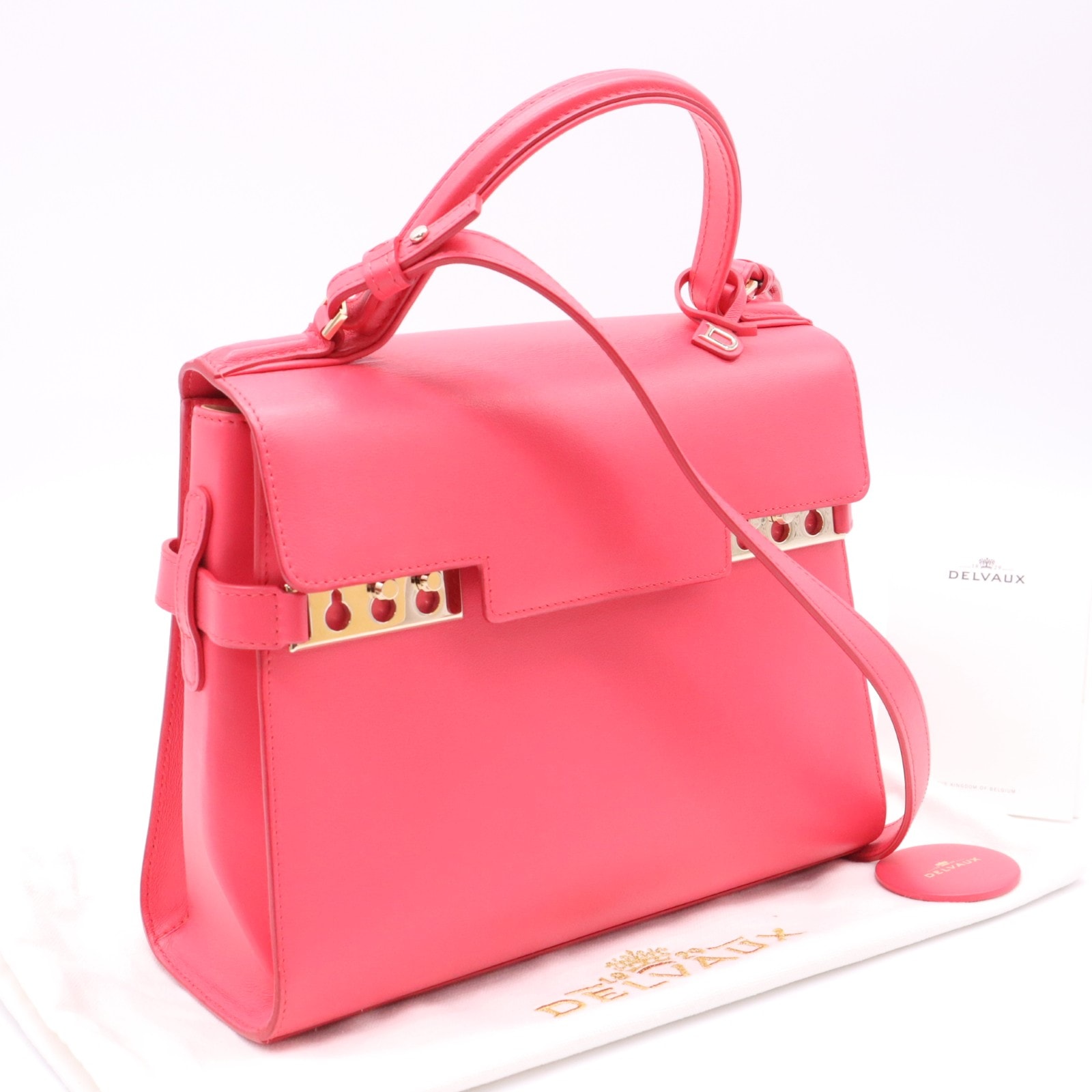 美品 DELVAUX デルヴォー スープルカーフ タンペートMM AA0368AAX 2wayハンドバッグ ピンク スープルカーフ レディース