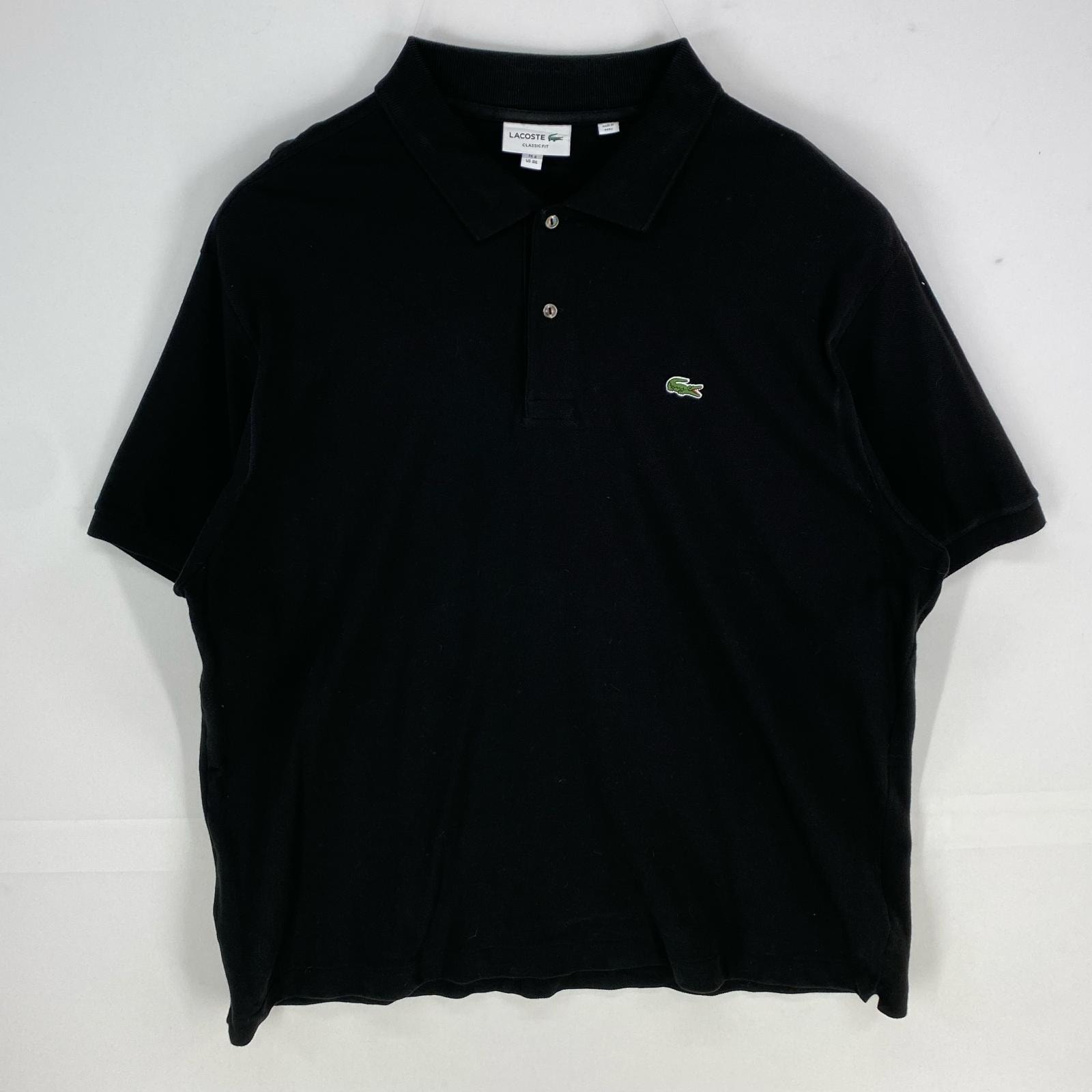 古着 ラコステ LACOSTE 鹿の子 半袖シャツ ワンポイント ロゴワッペン ポロシャツ ショートスリーブ 3XL  ブラック系 メンズ