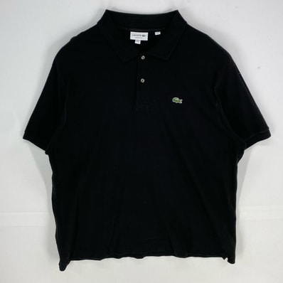 古着 ラコステ LACOSTE 鹿の子 半袖シャツ ワンポイント ロゴワッペン ポロシャツ ショートスリーブ 3XL ブラック系 メンズ