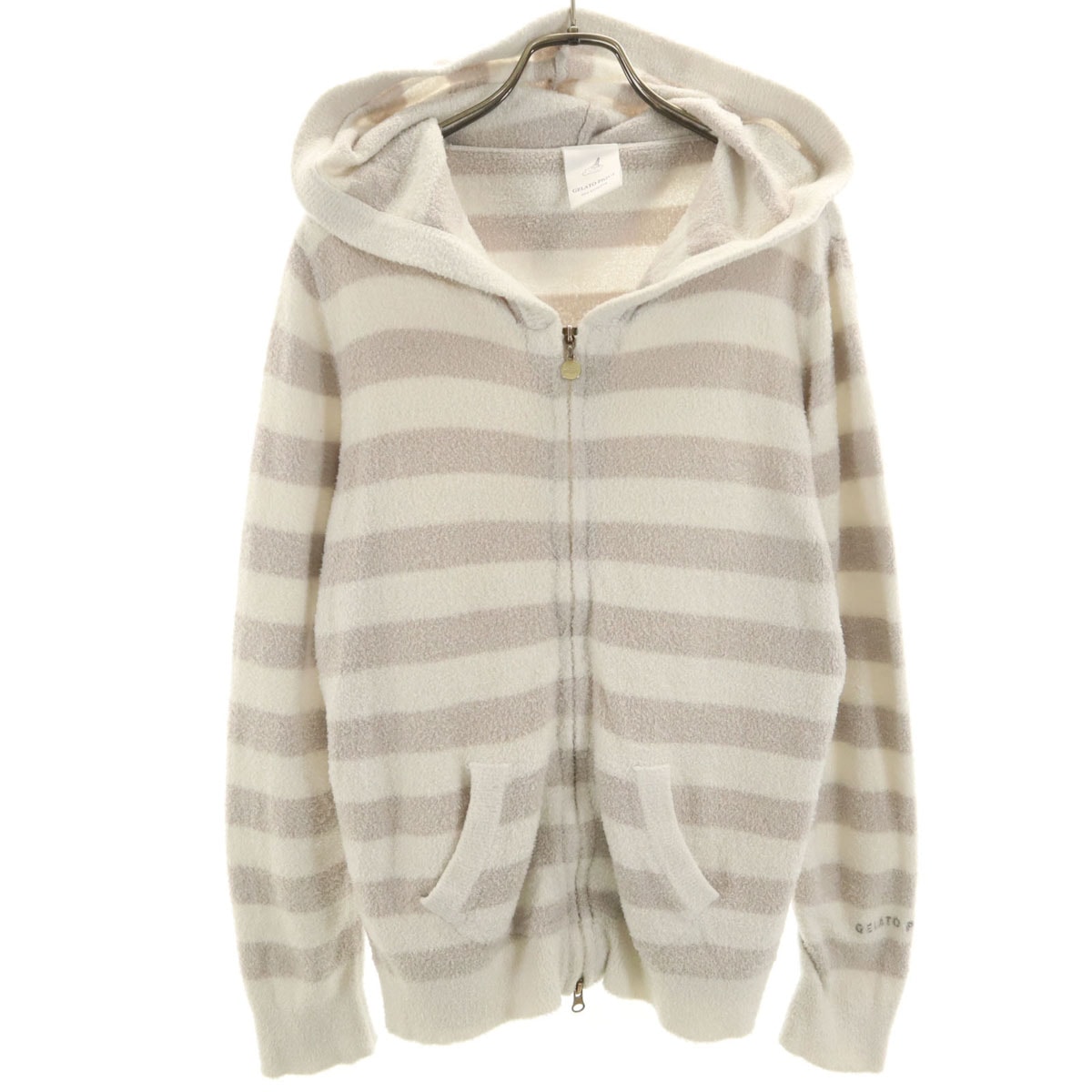 gelato pique ジェラートピケ ボーダー柄 長袖 ジップパーカー F ホワイト ルームウェア