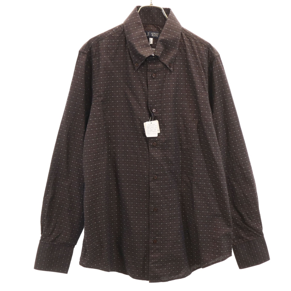 未使用 ARMANI JEANS アルマーニジーンズ イタリア製 総柄 長袖 ボタンダウンシャツ L ブラウン