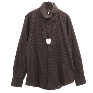 未使用 ARMANI JEANS アルマーニジーンズ イタリア製 総柄 長袖 ボタンダウンシャツ L ブラウン