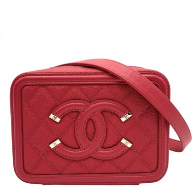 CHANEL シャネル ショルダーバッグ マトラッセ CCフィリグリー バニティバッグ ミニポシェット 肩掛け 斜め掛け ココマーク ココ 鞄 かばん キャビアスキン レッド 赤 ゴールド金具 レディース 美品【中古品】