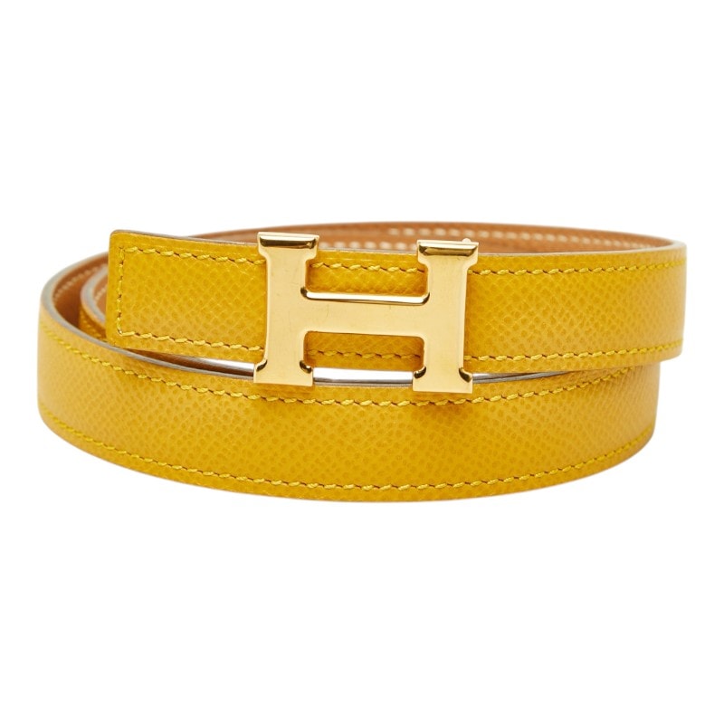 エルメス コンスタンス Hベルト リバーシブル ベルト サイズ 65 イエロー ブラウン クシュベル レディース HERMES 中古