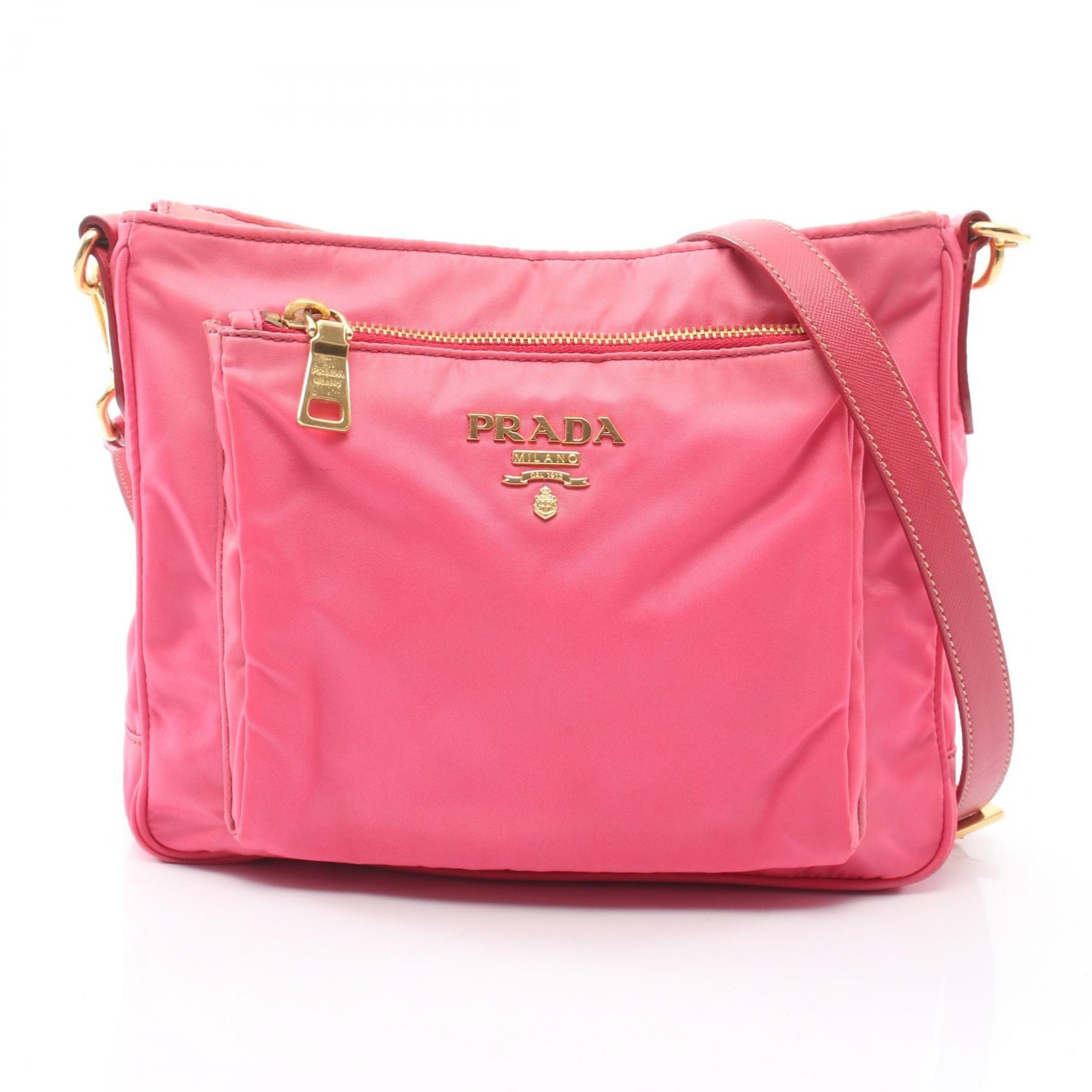 プラダ PRADA ショルダーバッグ バッグ ナイロン サフィアーノレザー レディース ピンク系 【中古】