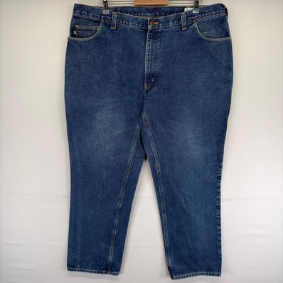古着 カーハート Carhartt デニム パンツ 5ポケット ジッパーフライ ワンポイントロゴ ジーンズ w44 L32 ブルー系 メンズ