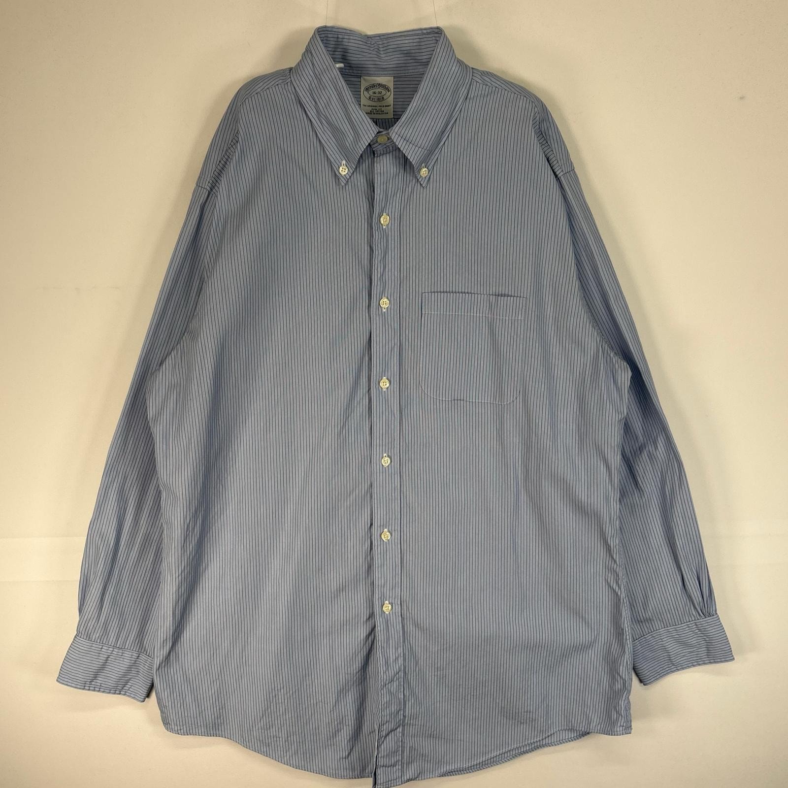 古着 ブルックスブラザーズ Brooks Brothers 長袖シャツ 胸ポケ SLIM FIT ボタンダウン L  ブルー系 ストライプ メンズ