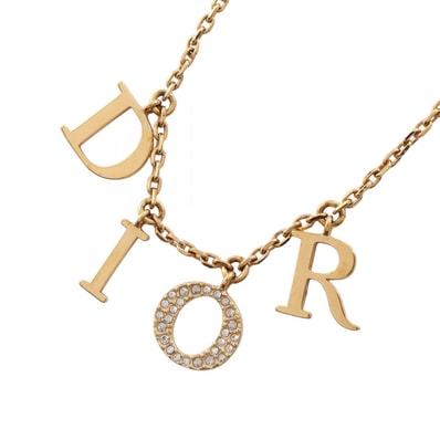 ディオール Dior DIORロゴ ネックレス ジュエリー GP(ゴールドメッキ) ラインストーン レディース ゴールド系 / クリア系 【中古】