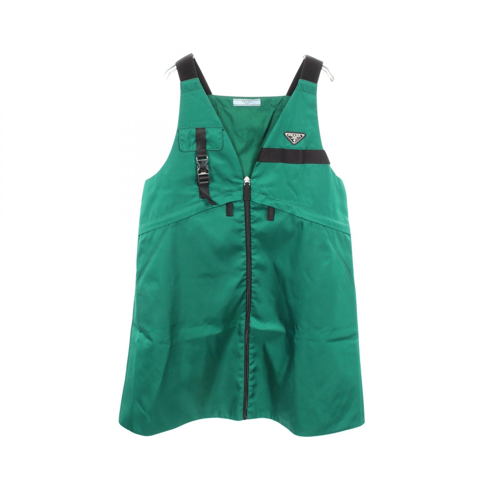 プラダ PRADA Re-Nylon 三角プレート ノースリーブ ワンピース 衣料品 トップス ナイロン レディース グリーン系 230672 【中古】