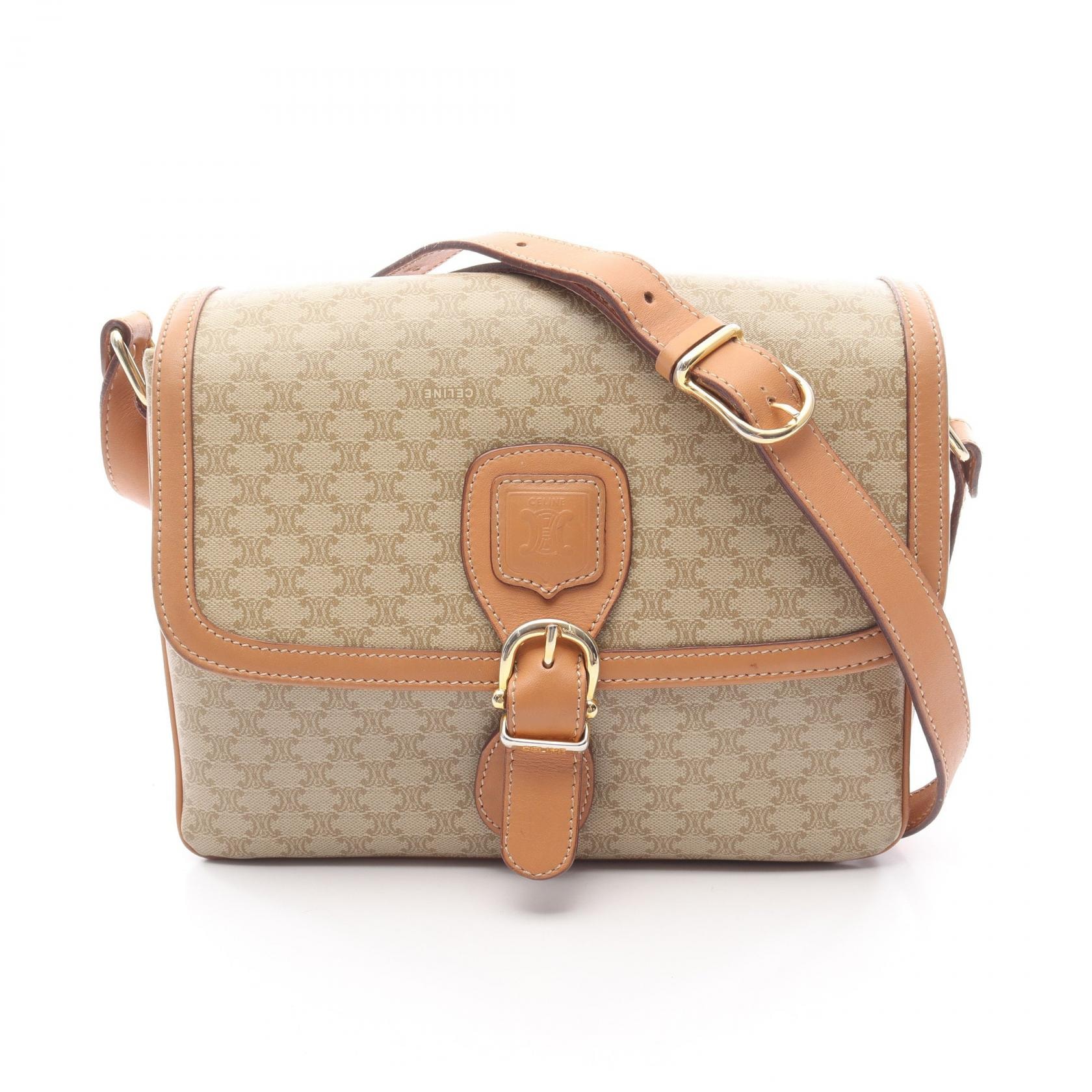 セリーヌ CELINE マカダム ショルダーバッグ バッグ PVCコーティングキャンバス レザー レディース ベージュ系 / ブラウン系 【中古】