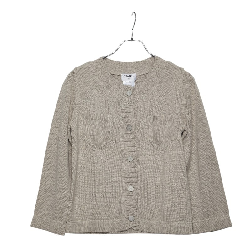 シャネル ココマークボタン カーディガン サイズ38 P12357V00552 グレー コットン レディース CHANEL 【中古】